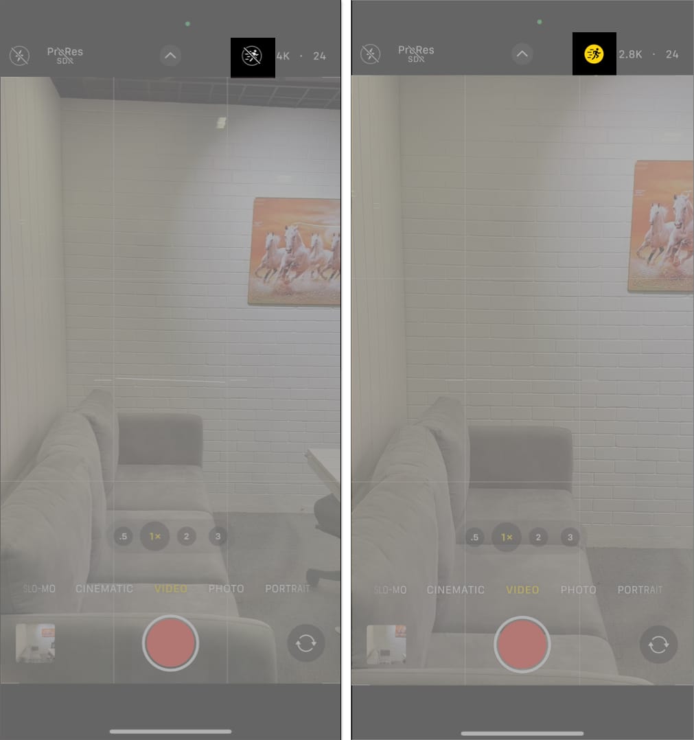 Activating the Action mode in the Camera app on an iPhone.