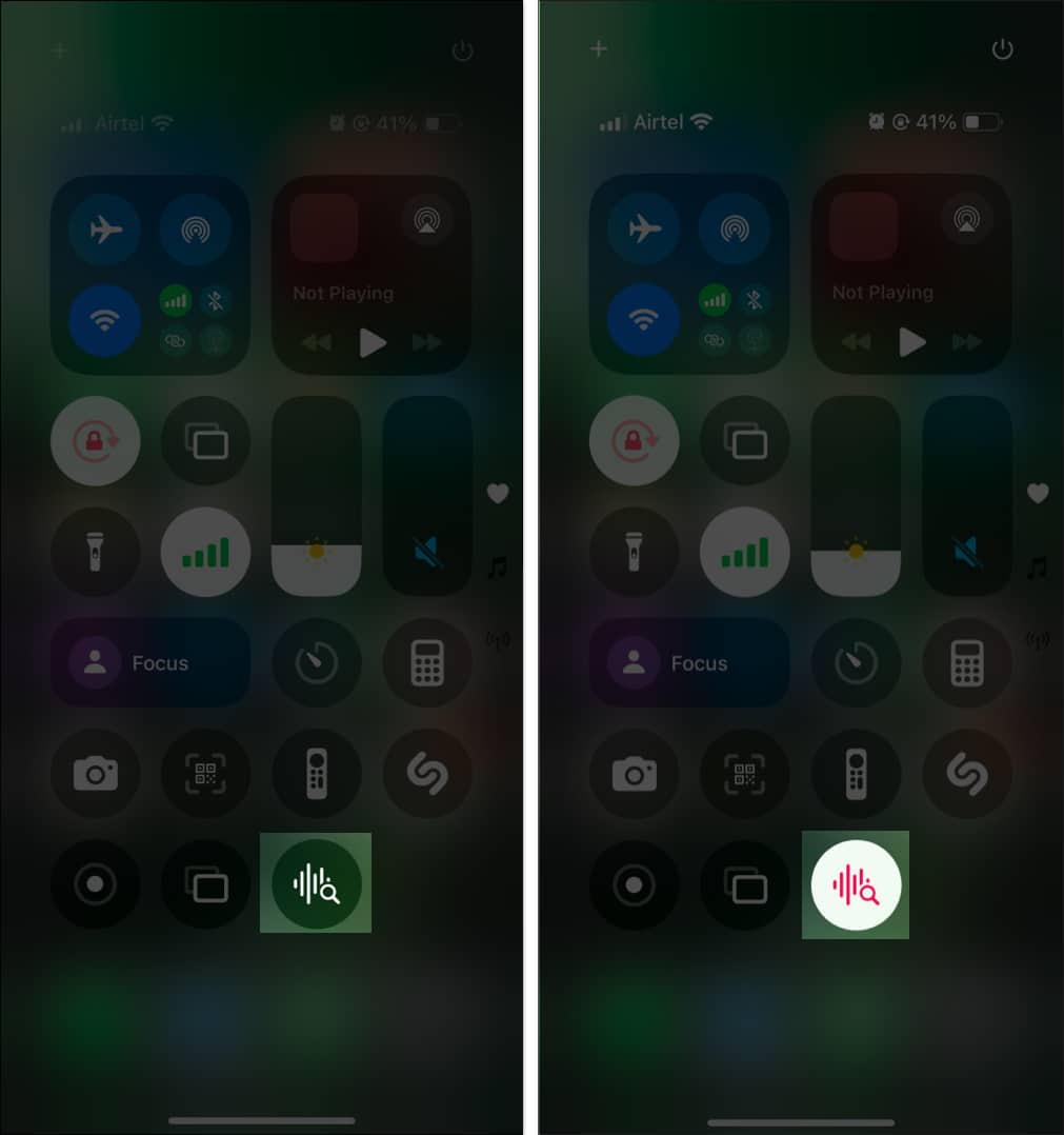 Turning on Sound Recognition from the Control Center on an iPhone.