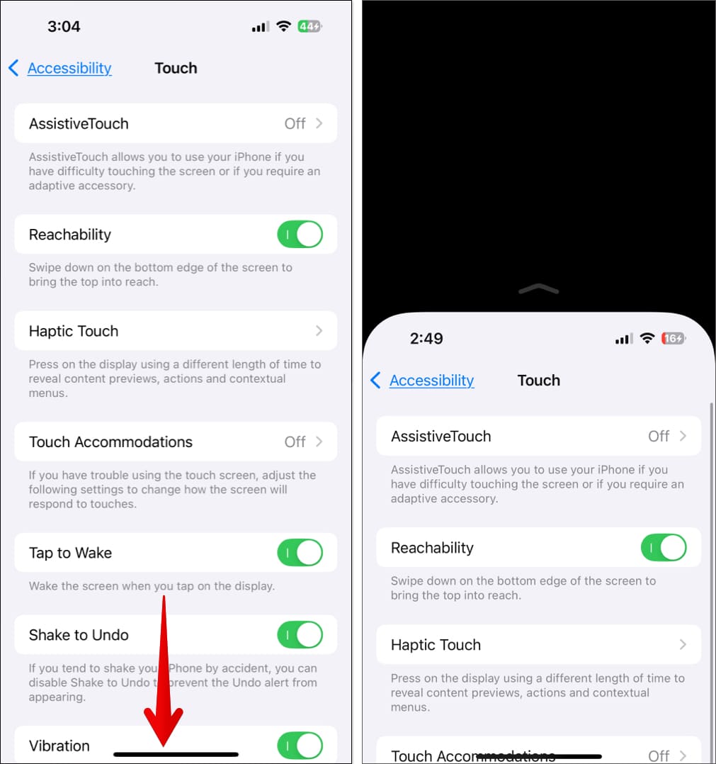 Using Reachability on iPhone with Face ID.
