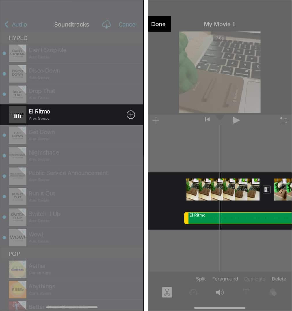 Add audio to a video on iPhone.