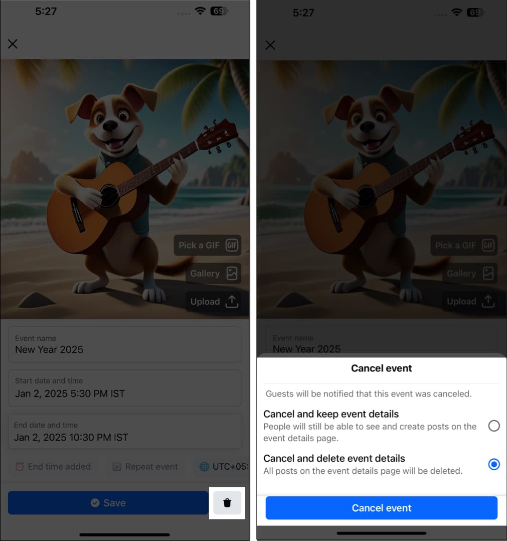 Canceling Facebook event.