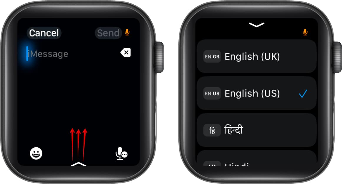 Changing the Dictation language on an Apple Watch.