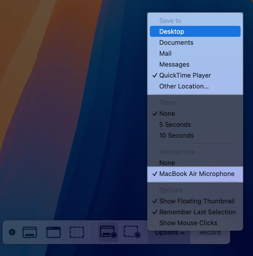 Choosing location on Mac to save recorded video.