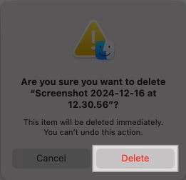 Click Delete in the confirmation prompt on Mac.