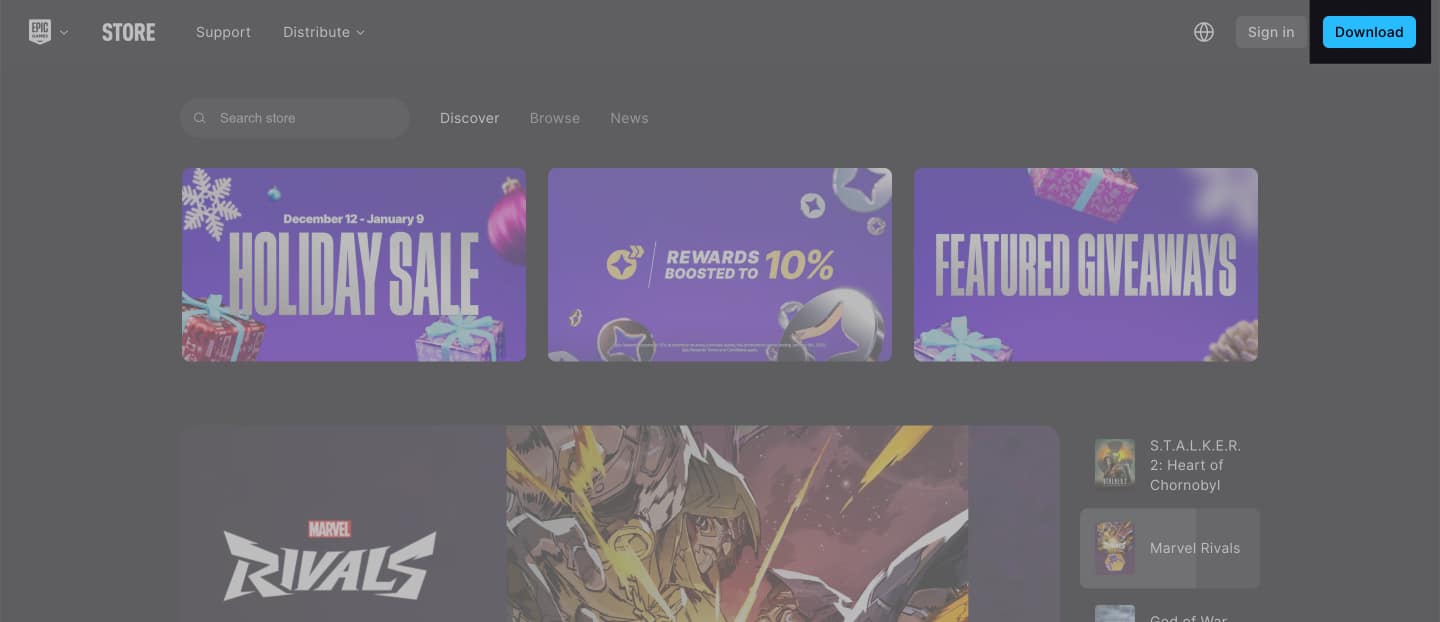 Download button on Epic Games Store.