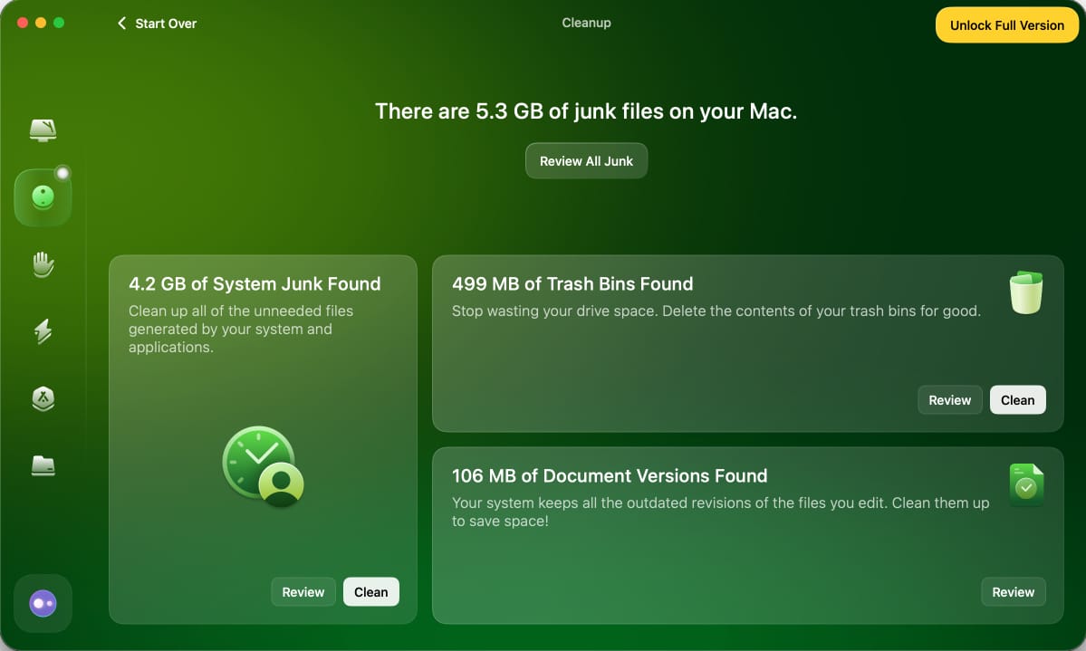 Deleting junk files using CleanMyMac app.