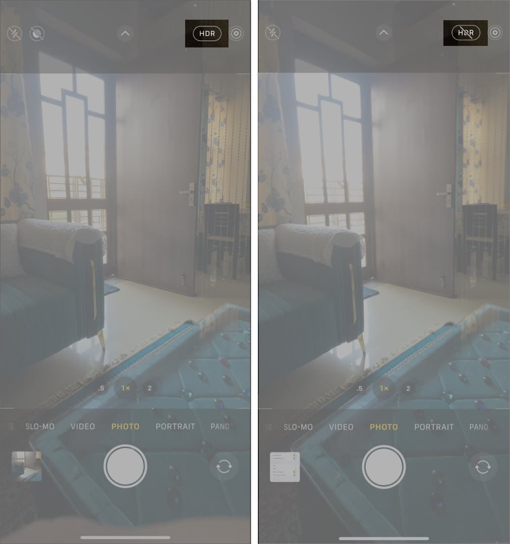 Disabling HDR in iPhone camera app.