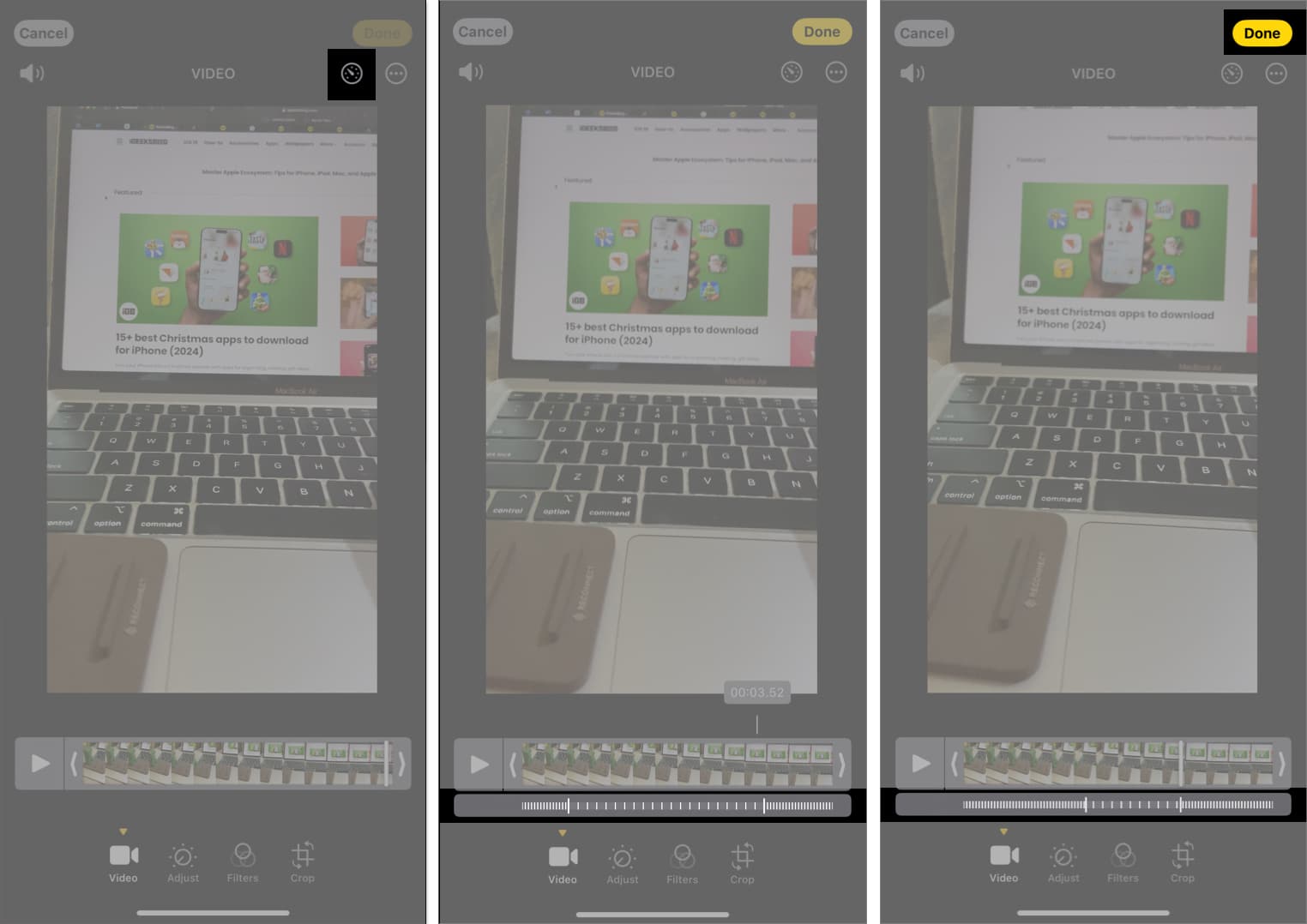 Editing slo-mo video in Photos app in iOS 18.