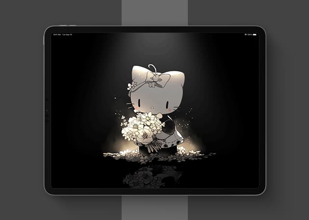 Black and white Hello Kitty wallpaper.