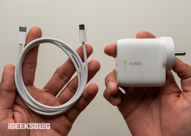 iPhone charging cable and adapter.