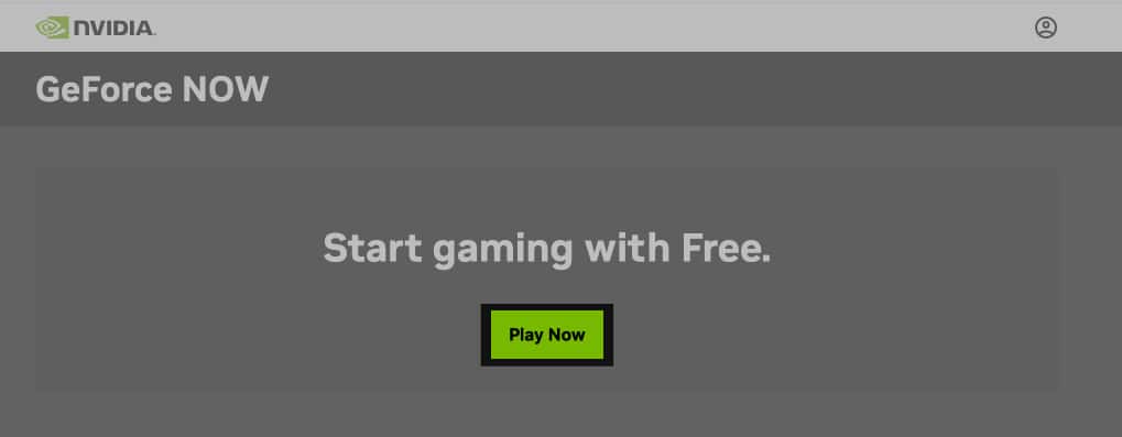 Play Now button to start gaming on the GeForce Now website on a Mac.