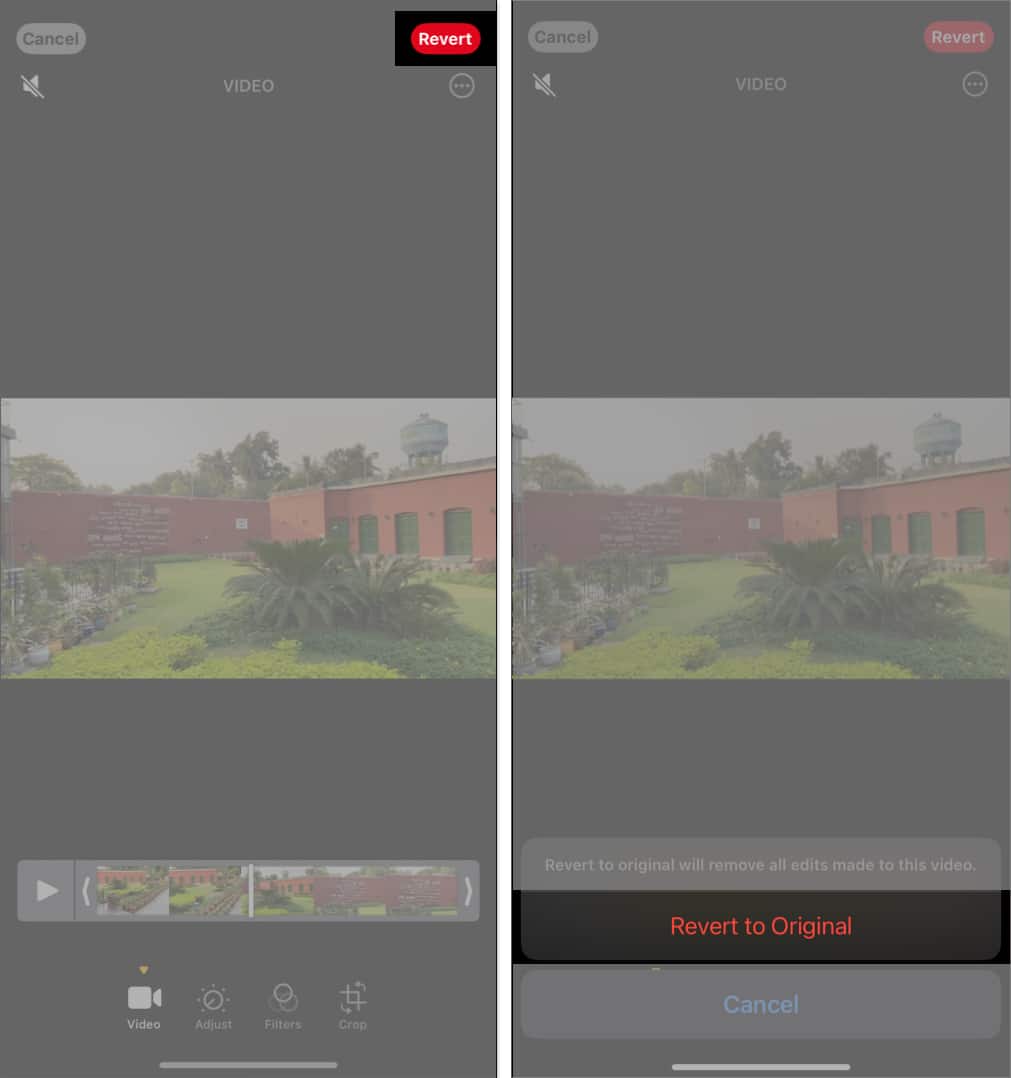 Reverting a video to its original state on iPhone.