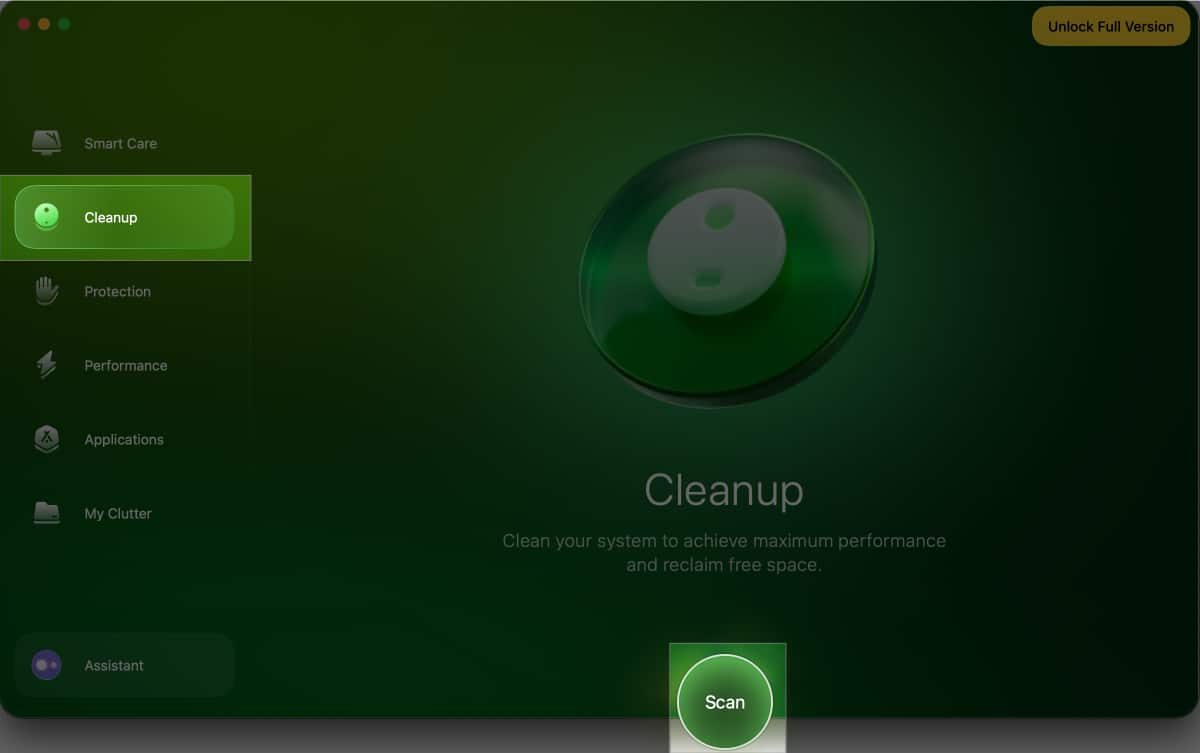 scanning mac for junk files using CleanMyMac tool.