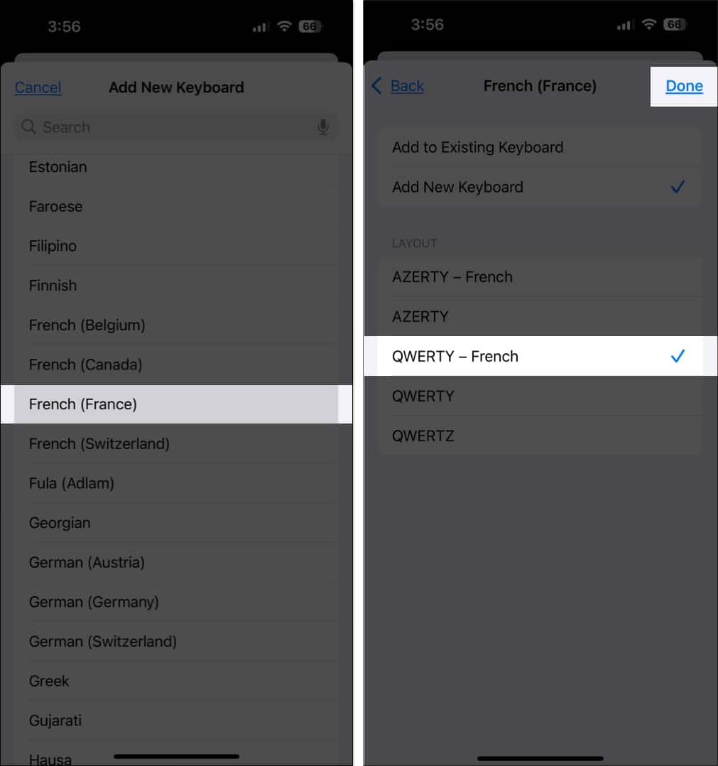 Adding a new keyboard on an iPhone.