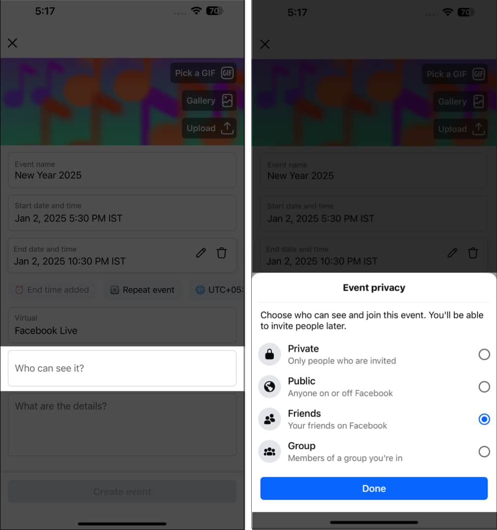 Tap on Who can see it text box.