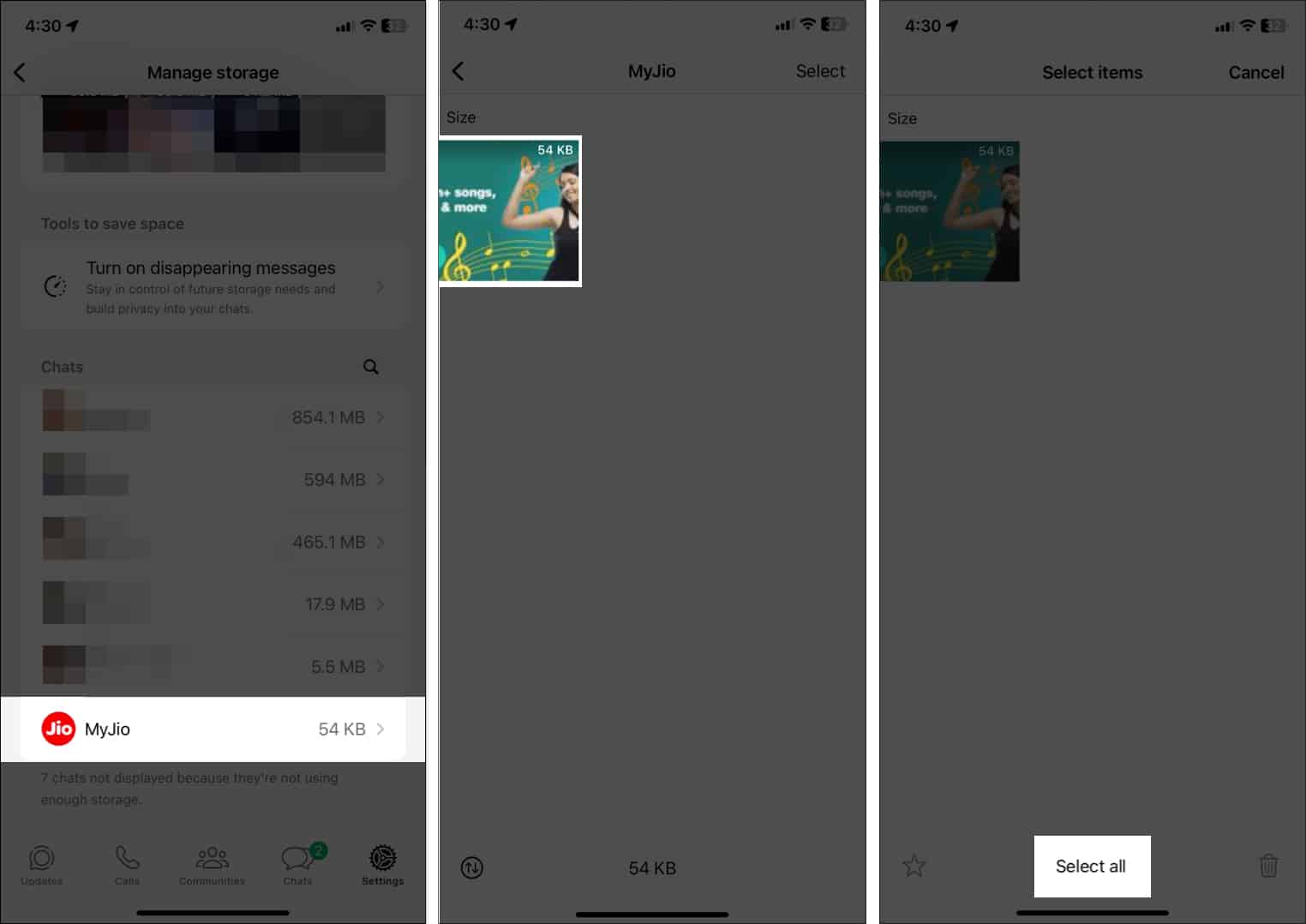Tap on Select all to select all media files of a WhatsApp chat.
