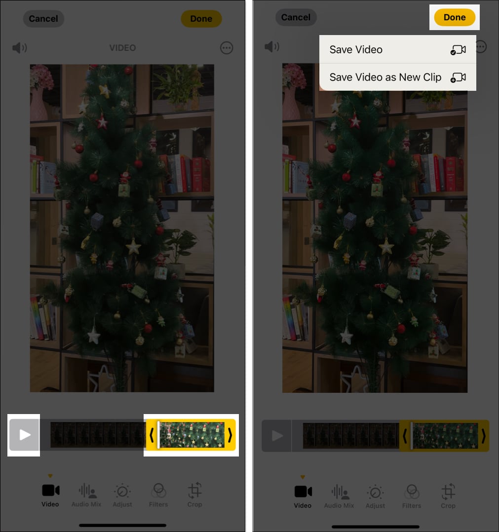 Triming a video on iPhone.