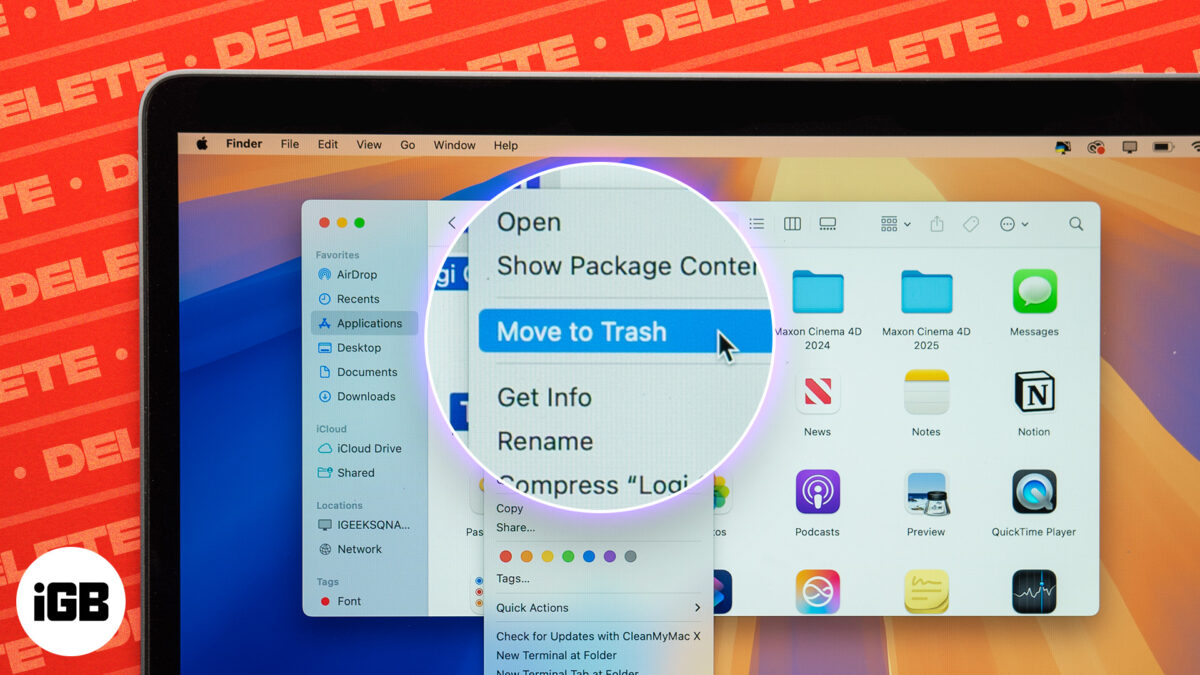 Move to trash option to delete an app on a mac