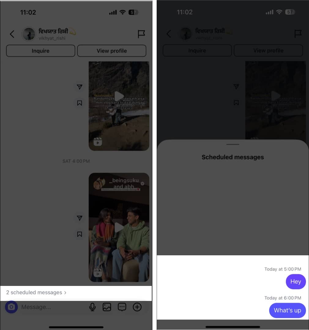 Tap to view scheduled Instagram messages.