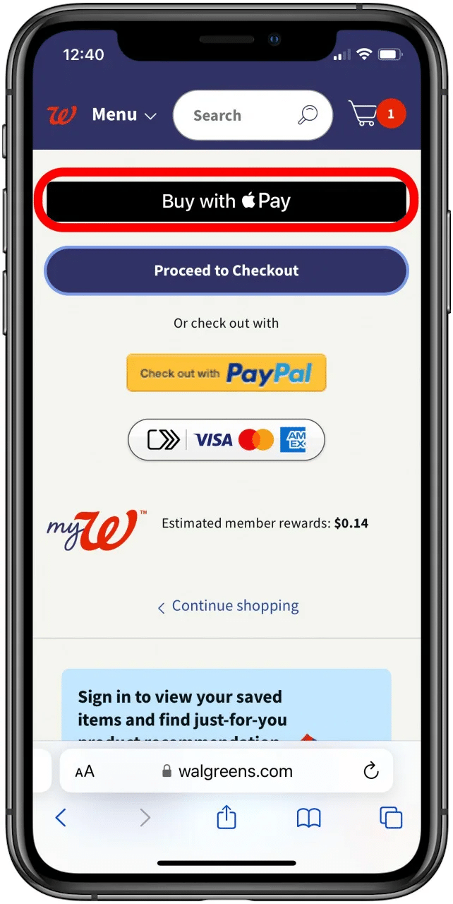 Walgreens app interface.