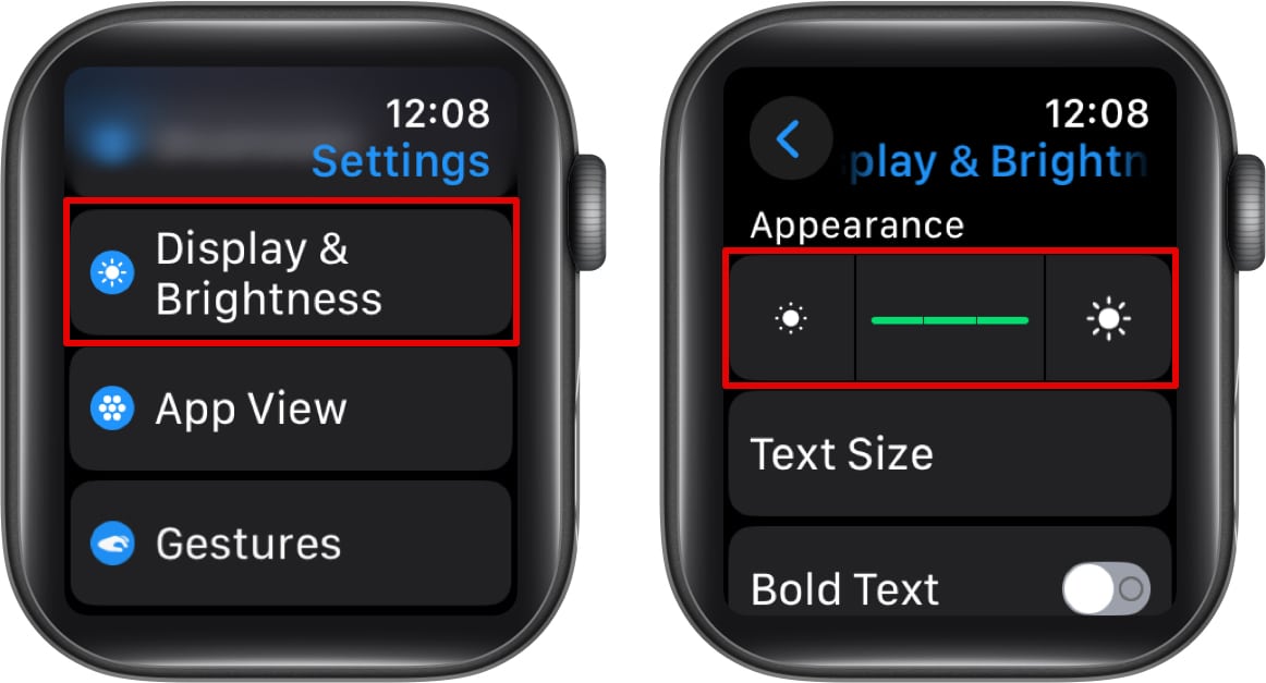 Adjusting the screen brightness on an Apple Watch.