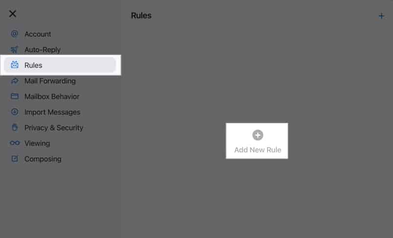 Accessing Rule section in the Apple Mail settings.