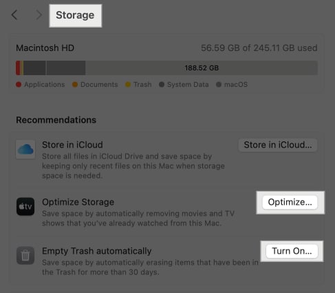 Accessing Storage settings on Mac.