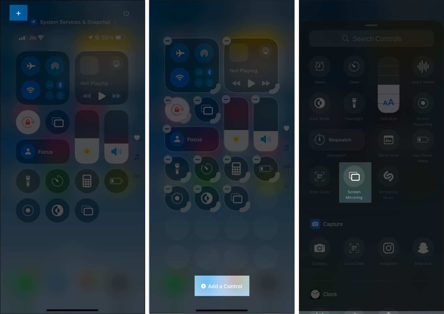 Adding Screen mirroring control on the Control Center.