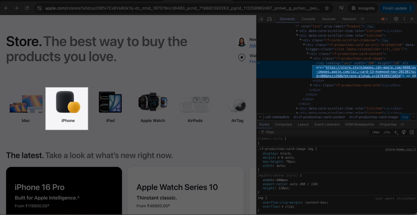 Changing an image on a webpage in Chrome.