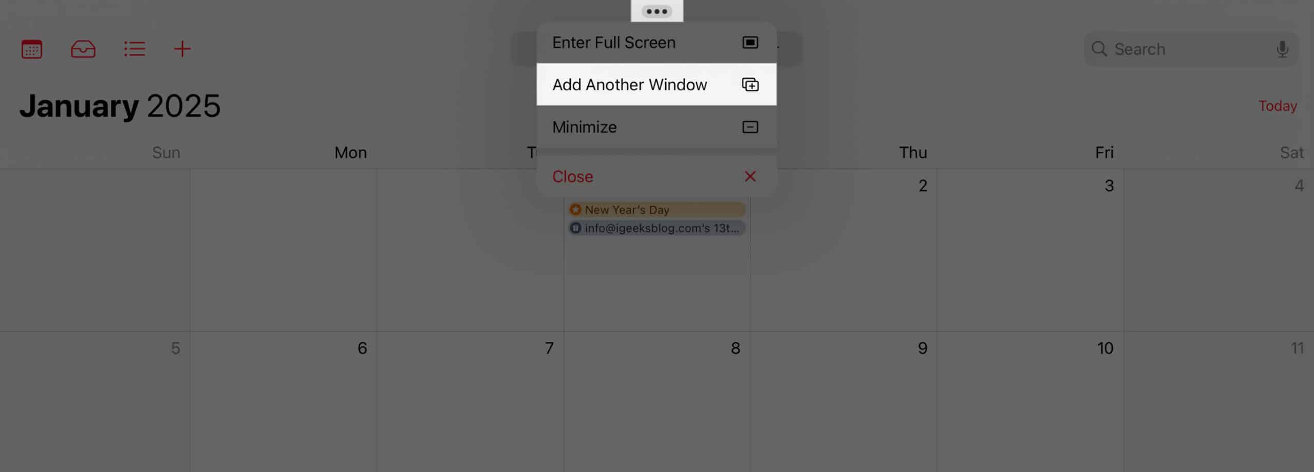 Choosing the Add Another Window option from the three dot menu on an iPad.