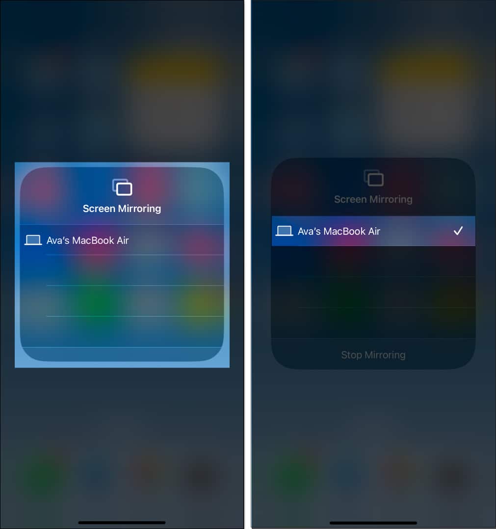 Choosing your device to start screen mirroring.