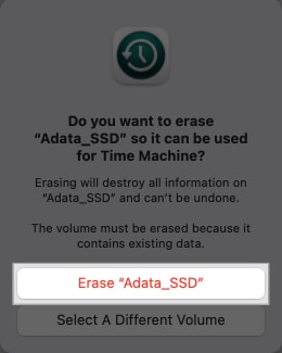Erase button to confirm you want to erase the disk.