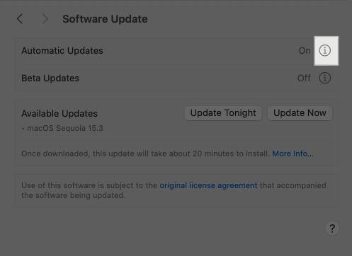 Click on i button next to Automatic Updates.