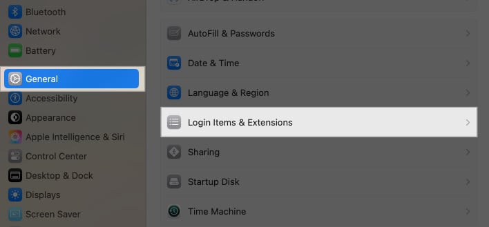 Click on Login Items & Extensions in macOS system settings.