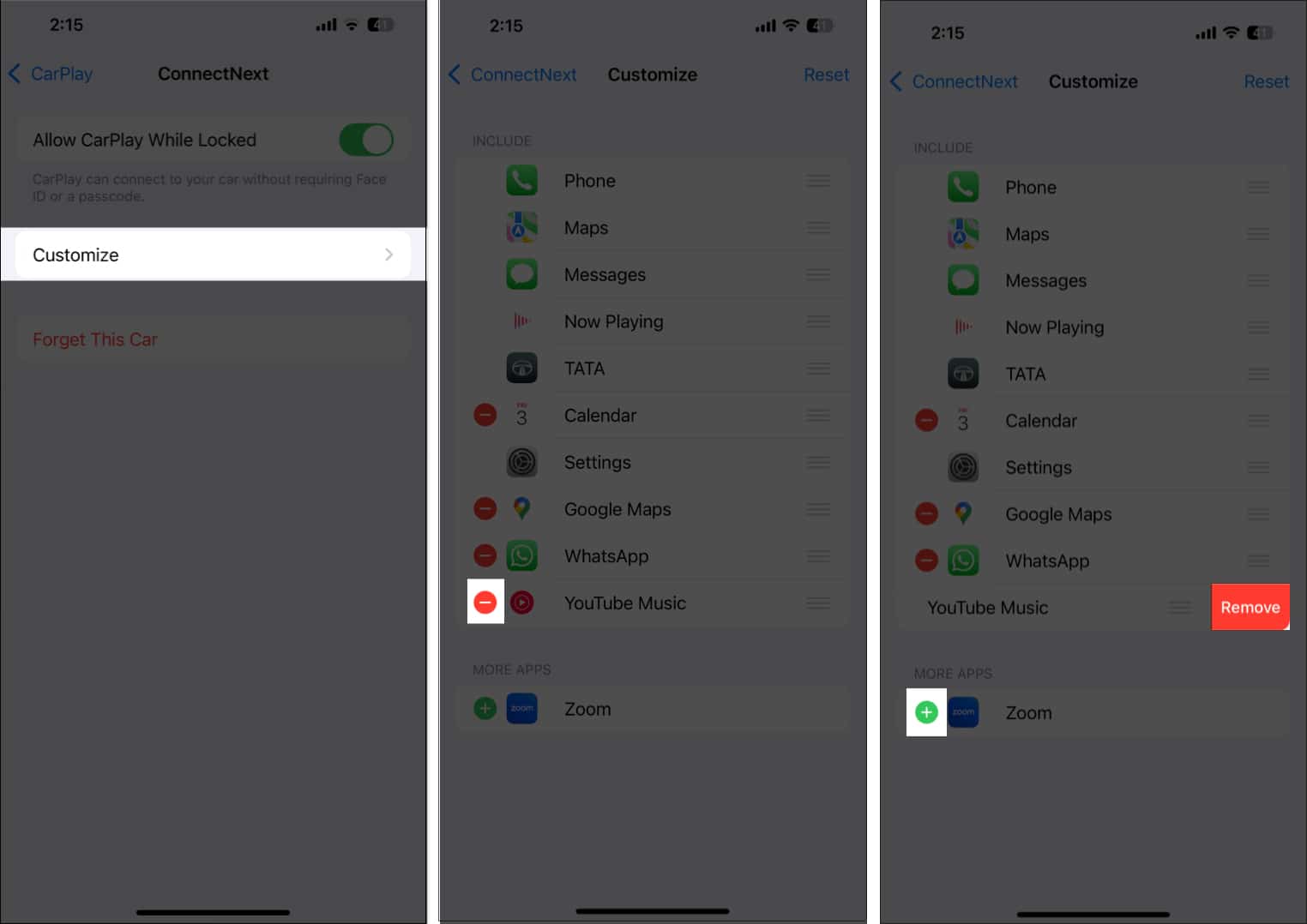 Customizing Carplay apps and home screen from iPhone settings app.