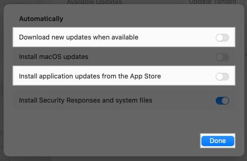 Disabling Automatic Downloads from macOS System Settings.