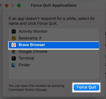 Force quiting app from MacBook.