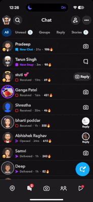half swipe in Snapchat app.