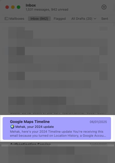 Highlighted message in Mail app on Mac.