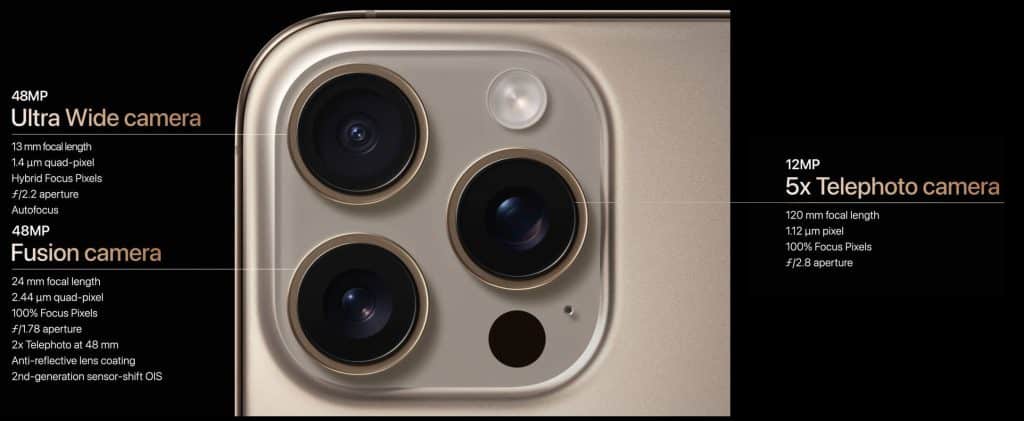 iPhone 16 Pro Max camera specifications.