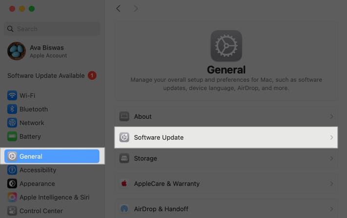 Navigating to Software Update settings on Mac.