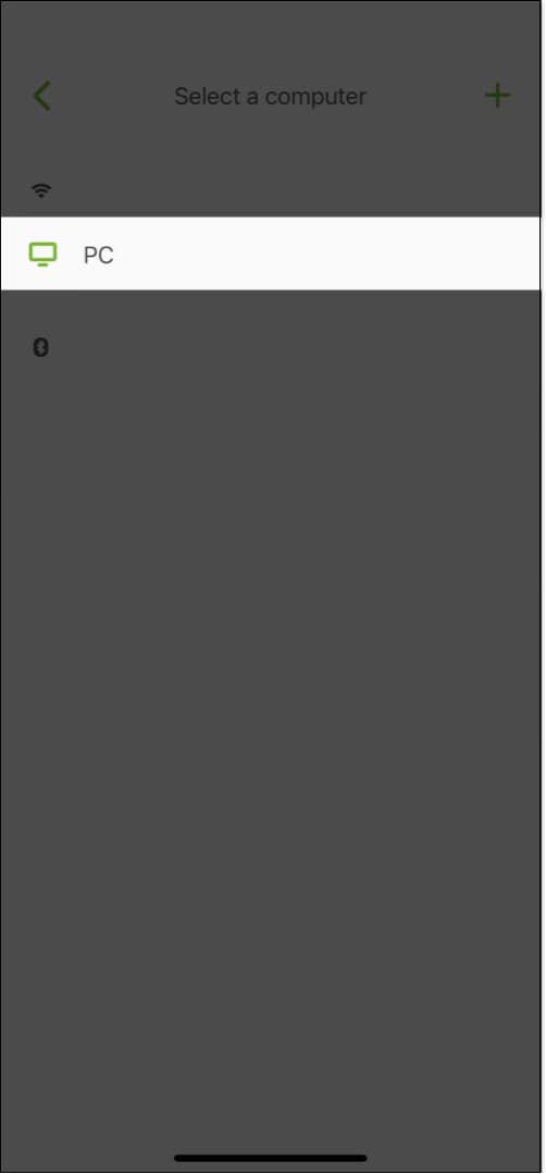 Pairing iPhone and Mac in Remote Mouse app.