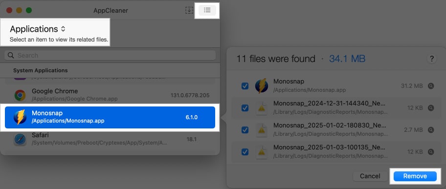 Removing an app from a Mac using the AppCleaner program.