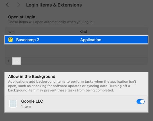 Select app and click on minus sign.
