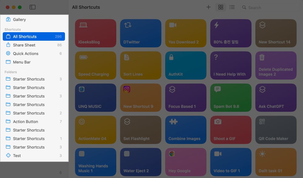 Shortcuts app on Mac.