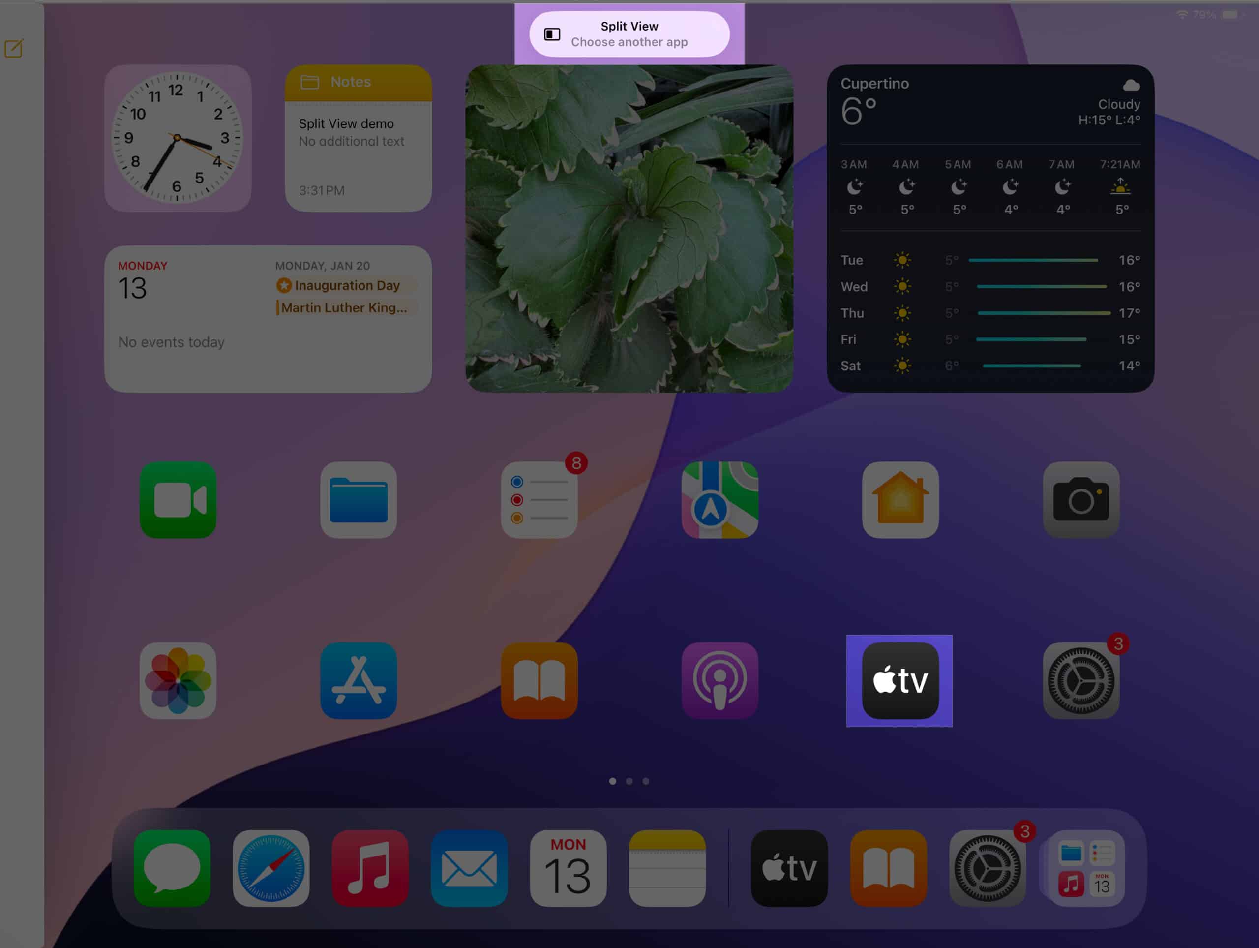 Split View mode prompting to open the second app.