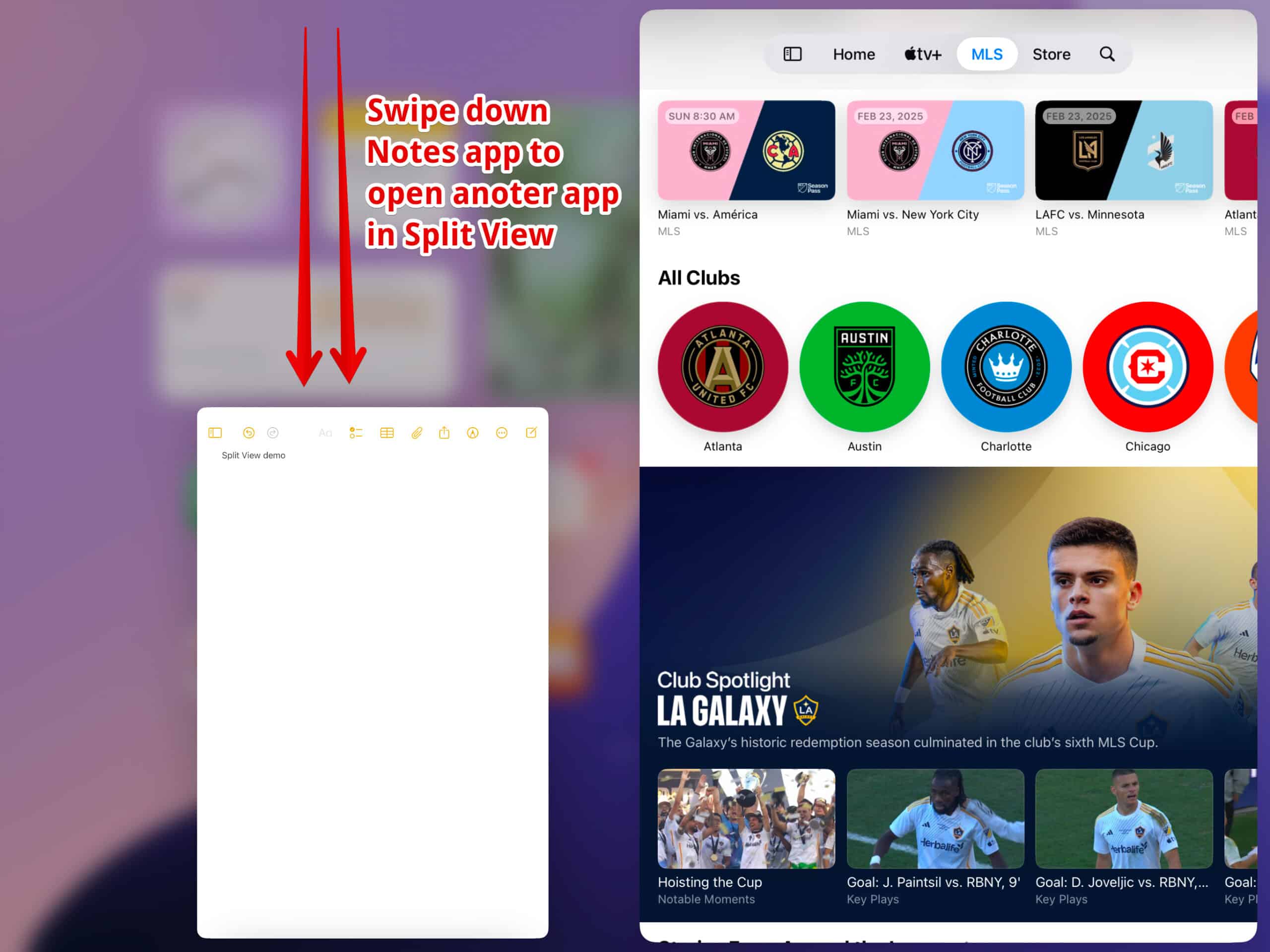 Replacing an app in Split View on an iPad.