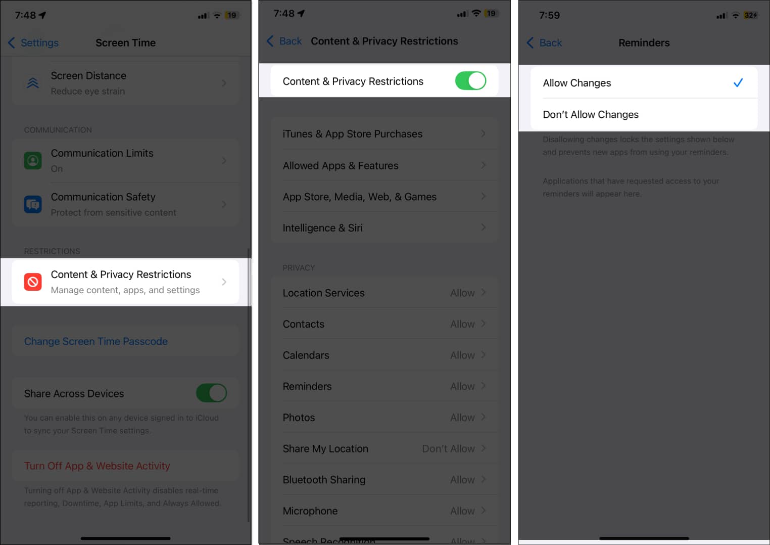 Toggling on Content & Privacy Restrictions