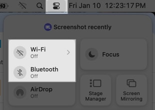 Turning off wifi and bluetooth on Mac.