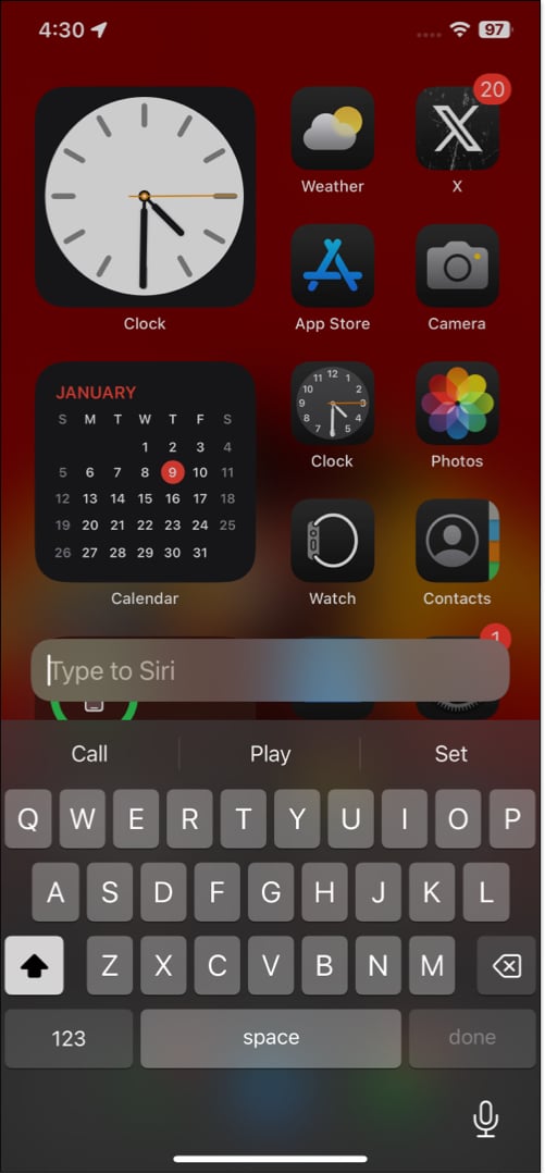 Type to Siri interface on a non- Apple Intelligence-supported iPhone.